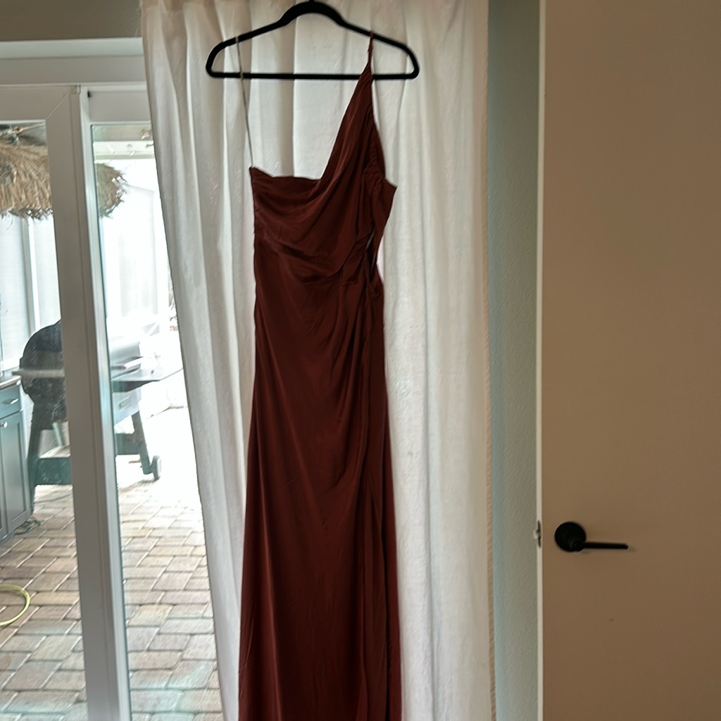 Shona Joy La Lune Asymmetrical Gathered Maxi Dress - Terracotta Size 14 Us